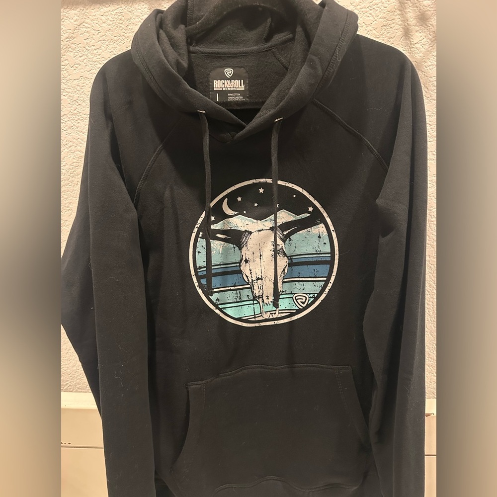 Rock and Roll Black Hoodie with Graphic Design